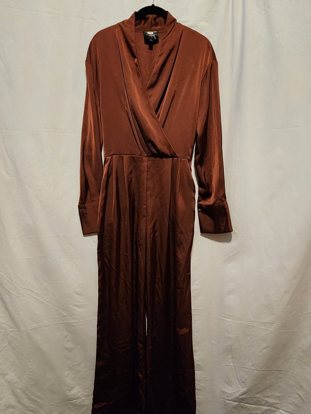 Line & Dot Copper Brown Long Sleeve Wrap Jumpsuit